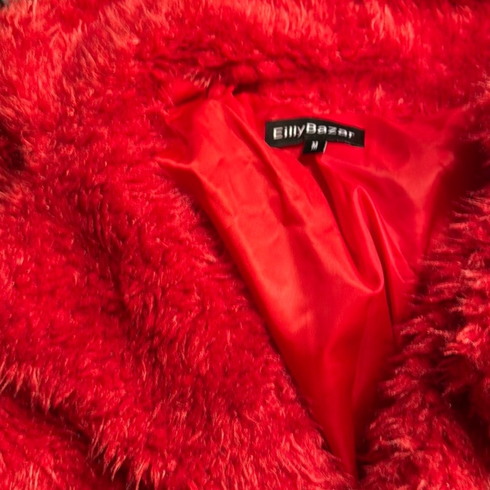 Women's Red Faux Fur Coat - Picture 3 of 3